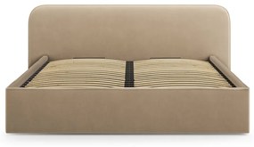 Pat matrimonial taupe tapițat cu spațiu de depozitare cu somieră 180x200 cm Elizabeth – Micadoni
