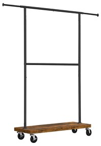 suport pentru haine pe roți, Suport pentru haine extensibil (110-168) x 180 x 40 cm, maro rustic, negru