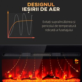 HOMCOM Șemineu Electric cu Telecomandă, Flacără și Iluminare Reglabilă din Oțel și Sticlă Călită, 91,4x15,8x45 cm, Negru | Aosom Romania