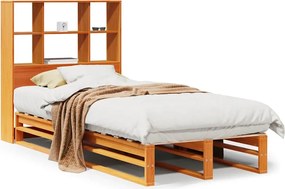 vidaXL Pat cu bibliotecă fără saltea, maro, 100x200 cm, lemn masiv