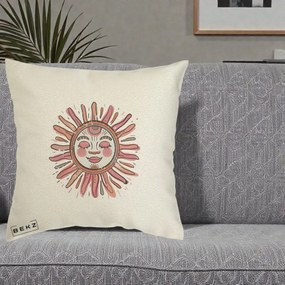 Perna Decorativa Soare Roz Tribal, 40x40 cm, Ecru, Husa Detasabila, Perna Inclusa, BEKZ®