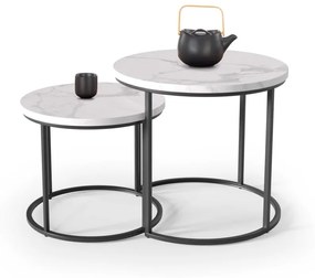 Set 2 mese de cafea Oreo marmura alba/negru – d 43-53 x h 35-45 cm