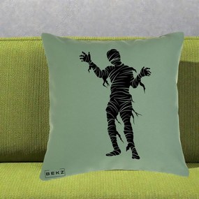 Perna Decorativa Mormii Infricosat Silueta Neagra Halloween, 40x40 cm, Verde, Husa Detasabila, Perna Inclusa, BEKZ®