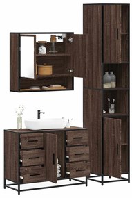 vidaXL Set mobilier de baie, 3 piese, stejar maro, lemn prelucrat