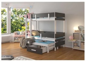 Pat Supraetajat 3 Persoane Cu Saltea ETAPO Gri Inchis/Alb 90x200cm