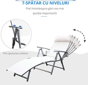 Outsunny Sezlong de Grădină Pliabil cu Spătar Reglabil, Ideal pentru Relaxare în Aer Liber, Crem Alb | Aosom Romania