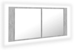804984 vidaXL Dulap de baie cu oglindă & LED, gri beton, 100x12x45 cm acril