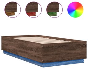 3209673 vidaXL Cadru de pat cu LED stejar maro 75x190 cm lemn prelucrat