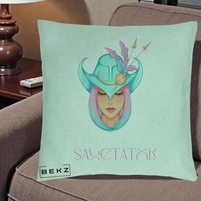Perna Personalizata Zodiac Sagetator Cowgirl, 40x40 cm, Verde Menta, Husa Detasabila, Perna Inclusa, BEKZ®