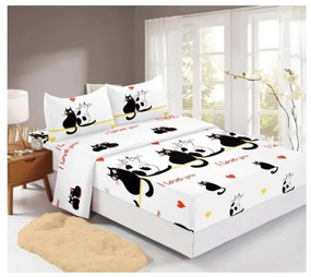 Husa de pat Finet + 2 fete de perna, pentru saltea de 140x200 cm, pisici negre