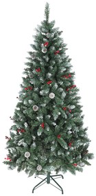 HOMCOM Brad de Crăciun Înalt Înzăpezit 180 cm cu 620 de Ramuri, Brad Artificial de Interior cu Conuri și Boabe Roșii Decorative, Bază din Metal, Verde | Aosom Romania