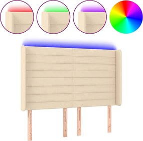 vidaXL Tăblie de pat cu LED, crem, 147x16x118/128 cm, textil