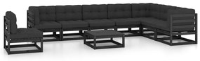 vidaXL Set mobilier grădină cu perne, 9 piese, negru, lemn masiv pin