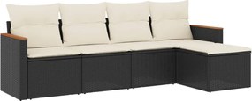 vidaXL Set mobilier de grădină cu perne, 5 piese, negru, poliratan