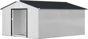 Outsunny Cobertizo de Jardín Exterior 12,4 m² 340x386x200 cm con Puerta Corredera Techo Inclinado y 4 Ventanas Blanco | Aosom Romania
