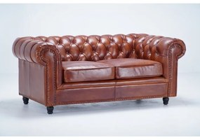 Canapea Chesterfield 2 locuri, din piele naturala, cognac, Classic Chic