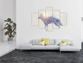 Tablou - Lupul arctic oglindit în peisaj sălbatic (150x105 cm)