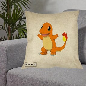 Perna Personalizata Charmander Pokemon, 40x40 cm, Crem, Husa Detasabila, Perna Inclusa, BEKZ®