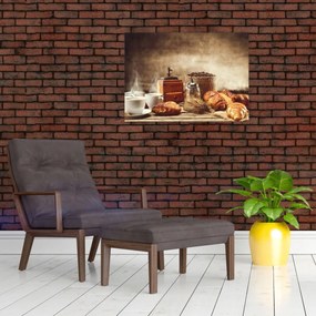 Tablou pe sticlă - Cafea și mic dejun (70x50 cm)