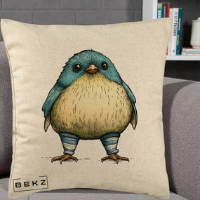 Perna Decorativa Pasare Albastra cu Sosete Albastre, 40x40 cm, Bej, Husa Detasabila, Perna Inclusa, BEKZ®