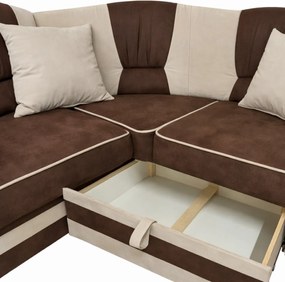 Coltar VALAHIA extensibil, lada de depozitare, stofa crem cu maro, 270x220x90 Maro + Crem