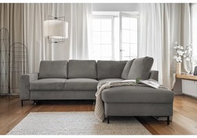 Colțar gri extensibil cu tapițerie din catifea reiată (cu colț pe partea dreaptă) Lofty Lilly – Miuform