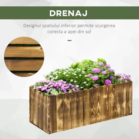 Outsunny Jardinieră de Grădină Dreptunghiulară pentru Plante, 80x33x30 cm, Lemn Natural | Aosom Romania