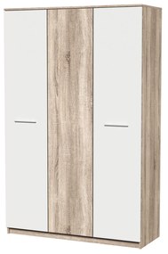 Dormitor Luiza 3U5P, culoare sonoma / alb, cu pat standard 160 x 200 cm, dulap cu 3 usi, comoda si 2 noptiere