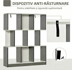 HOMCOM Bibliotecă Mobilă cu 8 Rafturi pentru Sufragerie și Dormitor, 100x24x124 cm, Gri Închis | Aosom Romania