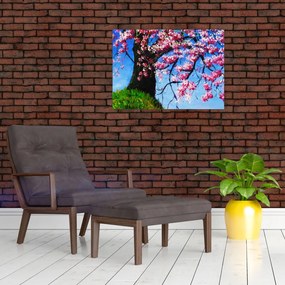 Tablou pe sticlă - Cireș înflorit - pictură (70x50 cm)