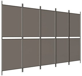 350220 vidaXL Paravan de cameră cu 5 panouri, antracit, 250 x 180 cm, textil