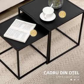 HOMCOM Set de 2 masute de cafea patrate stivuibile, masute laterale si de living din otel, alb | Aosom Romania