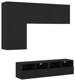 3216533 vidaXL Unități TV de perete, 4 piese, negru, lemn prelucrat