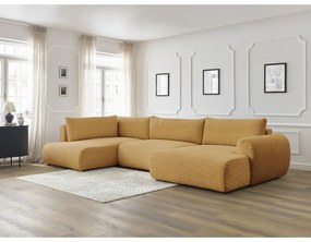 Colțar galben muștar extensibil/cu spațiu de depozitare cu tapițerie din catifea reiată (cu colț pe partea stângă/în formă de "U") Lucien – Bobochic Paris