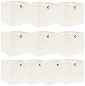 Cutii depozitare, 10 buc., alb, 32x32x32 cm, textil Alb fara capace, 1, 10, Alb fara capace