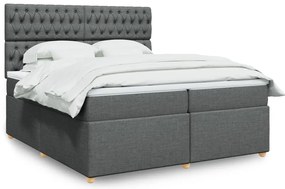 vidaXL Pat box spring cu saltea, gri închis, 200x200 cm, textil