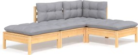 vidaXL Set mobilier grădină cu perne gri, 4 piese, lemn masiv de pin
