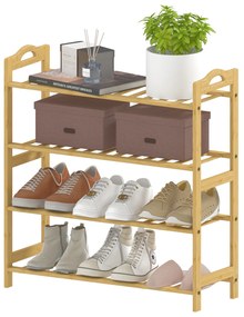 HOMCOM Etajeră pentru pantofi din bambus cu 4 nivele, suport pentru 12 perechi, 67,5 x 24,7 x 72 cm, efect lemn natural | Aosom Romania