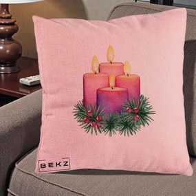 Perna Decorativa Lumanari Advent Roz-Violet, 40x40 cm, Roz, Husa Detasabila, Perna Inclusa, BEKZ®