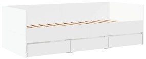 3280818 vidaXL Cadru pat de zi cu sertare, alb, 90x200 cm, lemn prelucrat