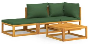 3155335 vidaXL Set mobilier de grădină cu perne verzi, 4 piese, lemn masiv