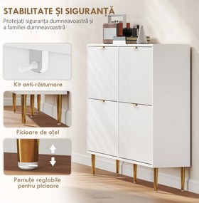 HOMCOM Dulap de pantofi pentru 20 de perechi de pantofi cu 4 sertare rabatabile Alb | Aosom Romania