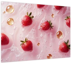 Tablou pe sticlă - Căpșuni în bule (70x50 cm)