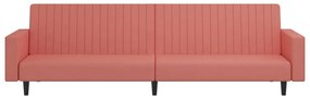 Canapea extensibila cu 2 locuri, cu taburet, roz, catifea Roz, Cu scaunel pentru picioare