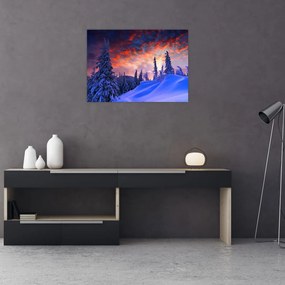 Tablou pe sticlă - Amurg dev iarnă (70x50 cm)