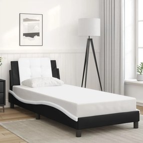 3208154 vidaXL Cadru de pat cu tăblie negru și alb 90x190 cm piele artificială