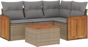 vidaXL Set canapele de grădină cu perne, 5 piese, bej, poliratan