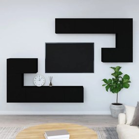 Dulap TV montat pe perete, negru, lemn prelucrat