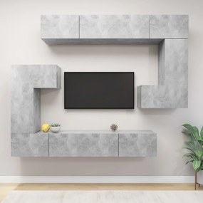 Set dulap TV, 8 piese, gri beton, lemn prelucrat Gri beton, 100 x 30 x 30 cm, 1