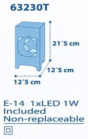 Veioza camera copii cu detalii ce stralucesc in intuneric, Moon Light albastru 63230T DB